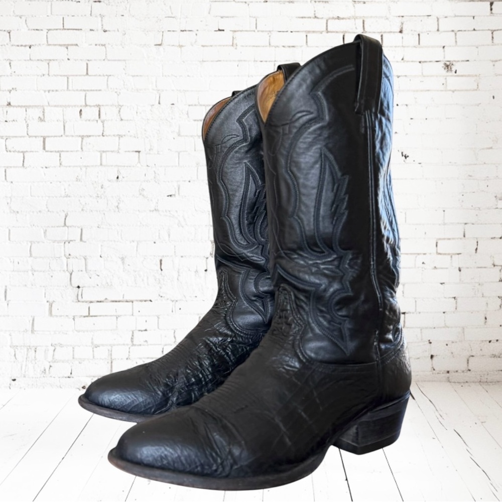Vintage TONY LAMA Boots Black Leather Western COWBOY Made in USA size 10 - Picture 5 of 16